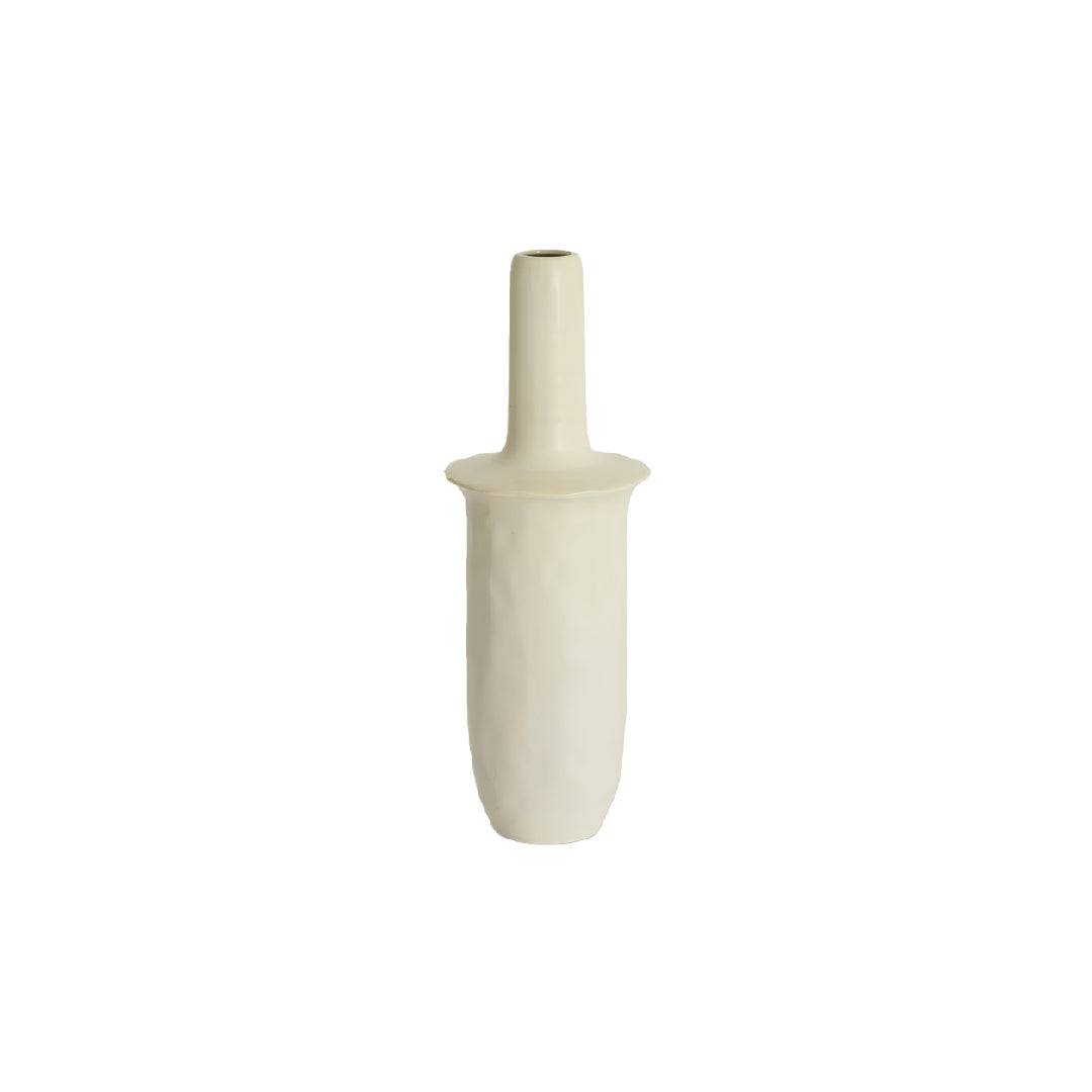Minimalist Matte Cream Ceramic Bud Vase - Textured Sculptural Decorative Bottle