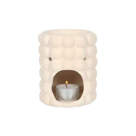 Modern Distressed White and Grey Ceramic Balloon Vase - 11 inch Textured Stoneware Decorative Vase