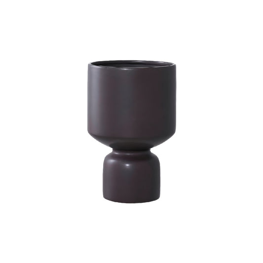 Modern Matte Dark Brown Ceramic Pedestal Planter - 7-inch Minimalist Indoor Plant Pot