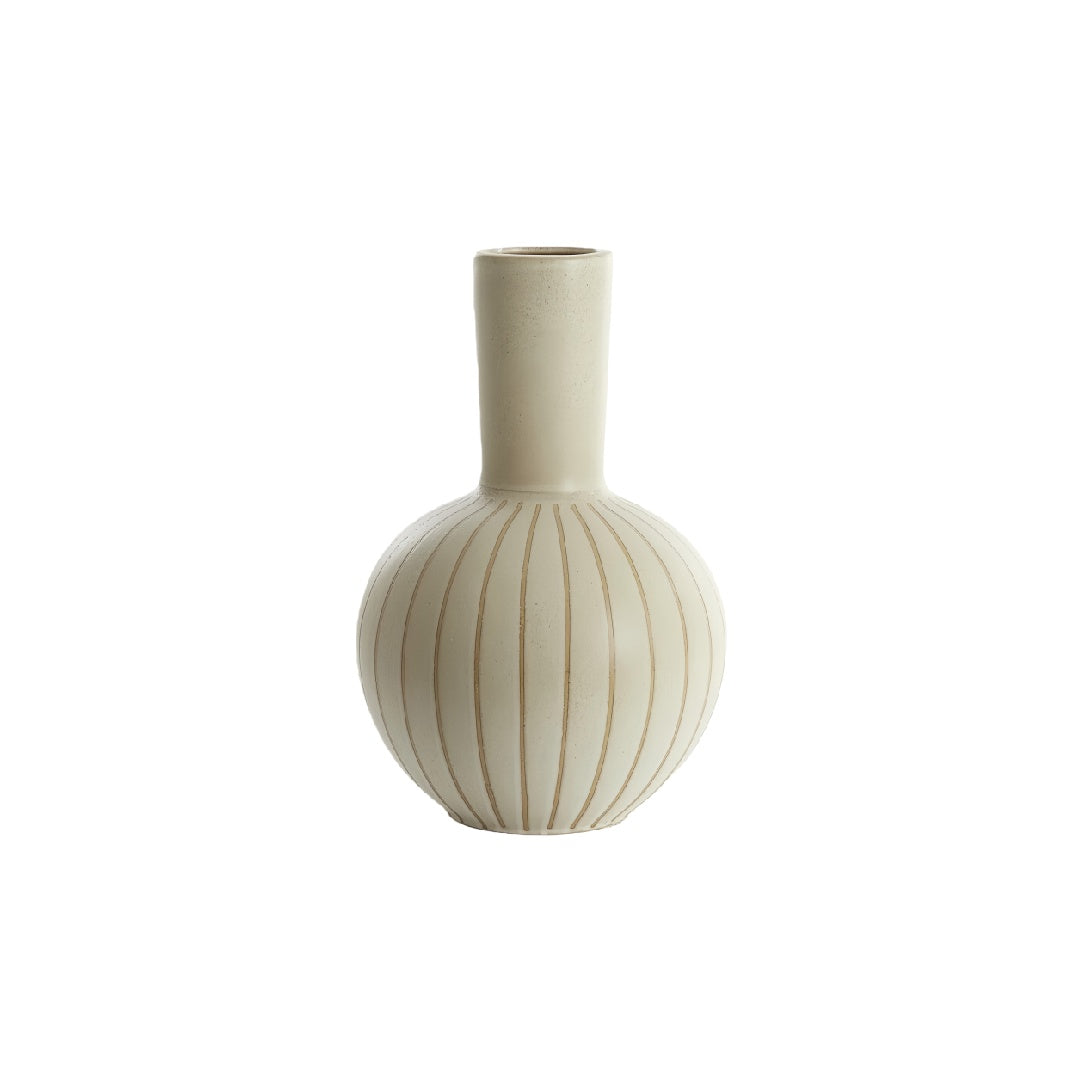 Minimalist Ribbed Cream Ceramic Bud Vase - 9-inch Narrow Neck Decorative Bottle