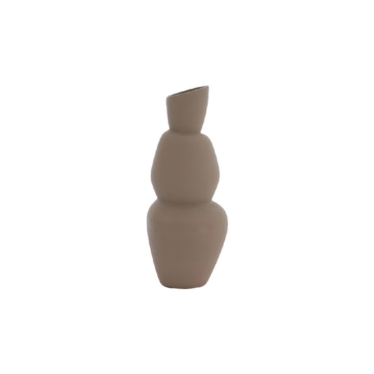 Abstract Wavy Sculptural Ceramic Vase - Matte Taupe Organic Shape Decorative Bud Vase