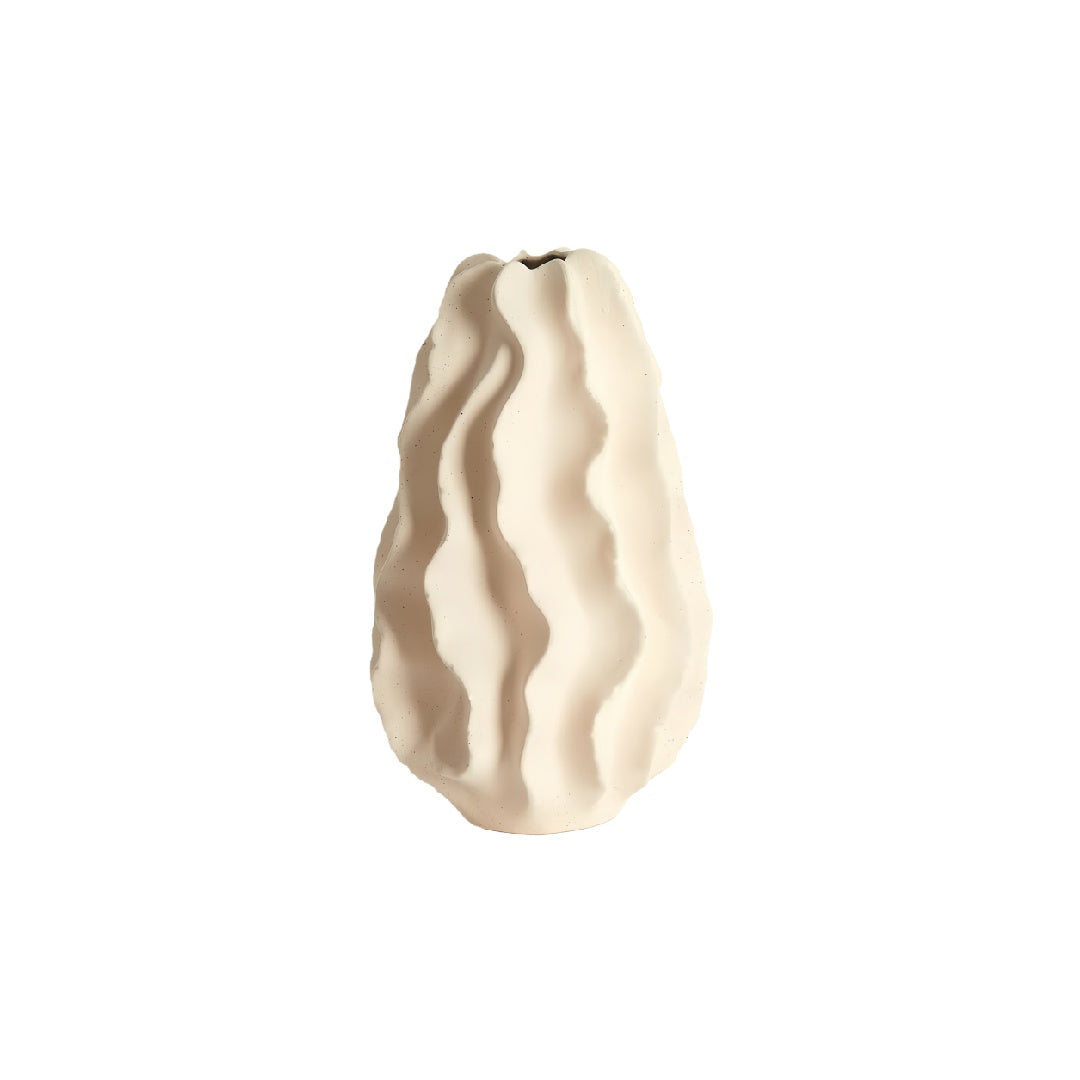 Modern Abstract Wavy Sculptural Ceramic Vase - Matte Bone White Organic Bud Vessel